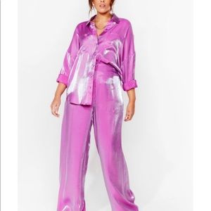 Nasty Gal Plus Size Shimmer Wide Leg Pants
